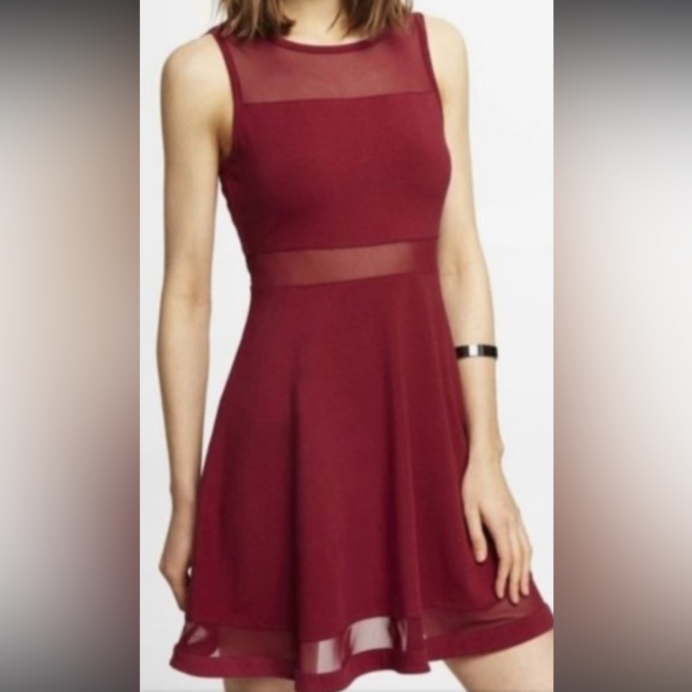 Maroon Sleeveless Dress with Sheer Panels
